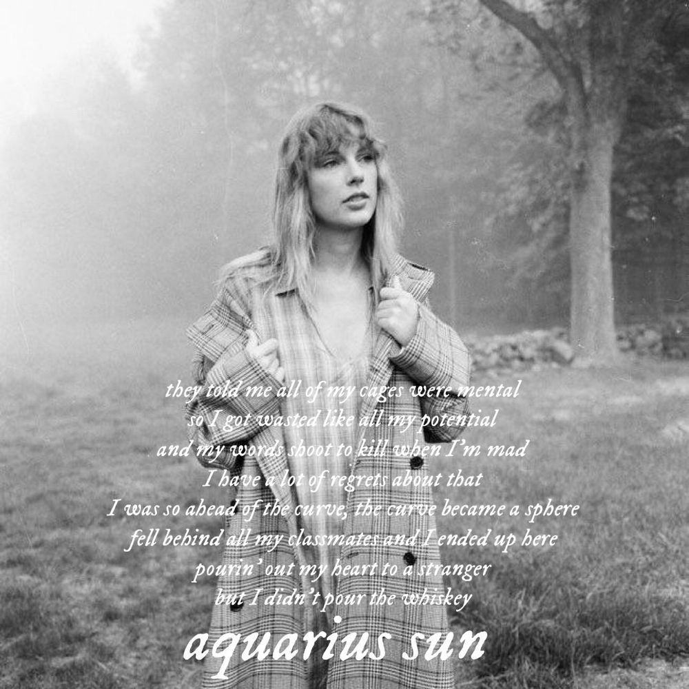 they told me all of my cages were mental soV got wasted like all my potential and my words shoot to kill when I'm mad
I have a lot of regrets about that
I was so abead of the curve, the curve became a sphere fell behind all my classmates and I ended up here pourin out my beart to a stranger but didn't pour the whiskey aquarius san