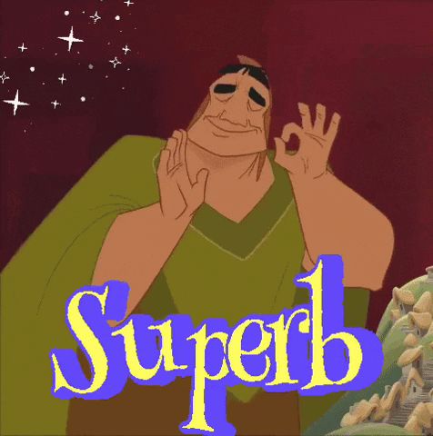 a cartoon of a man giving an ok sign with the word superb behind him