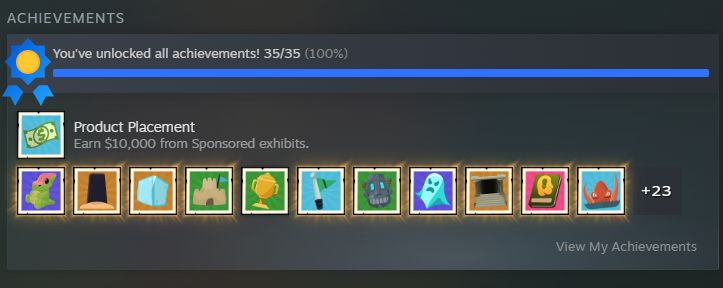 A screenshot of me having all achievements in Two Point Museum.
