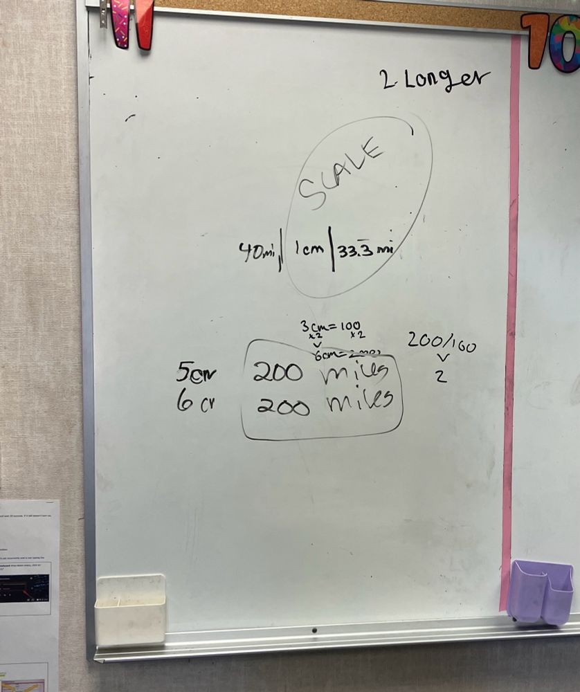 Example of a students scaling down to 1 cm and also up to 200 miles.