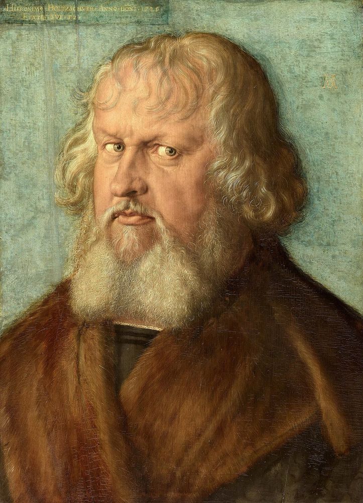 Portrait of Hieronymus Holzschuher, 1526, oil and paint on limewood, 51 × 37 cm, Gemäldegalerie, Berlin; by Albrecht Dürer