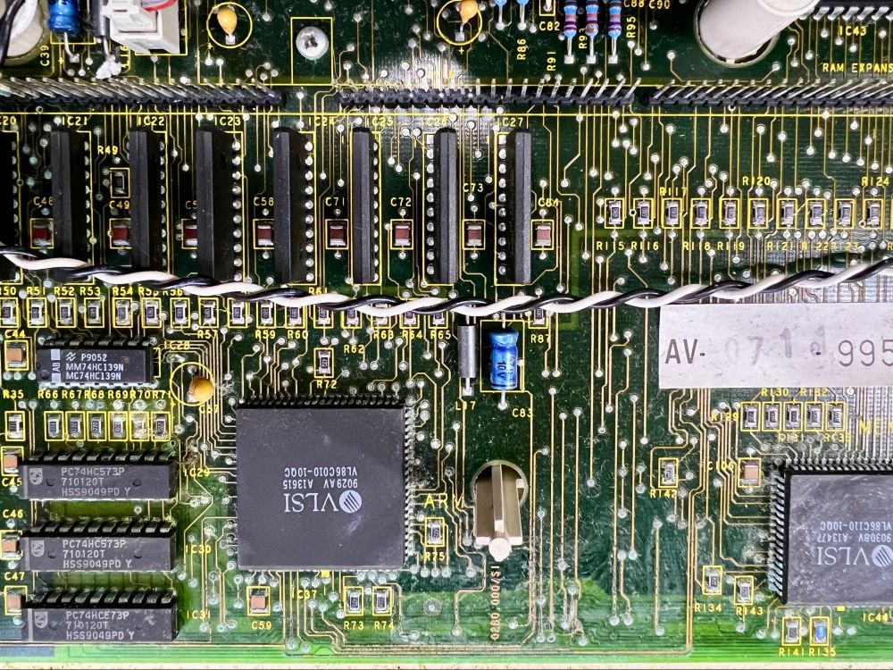 More A3000 board, a bit further to the right of the battery location. Verdigris has even got this far.