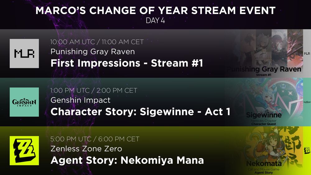 Stream schedule as described in the original post