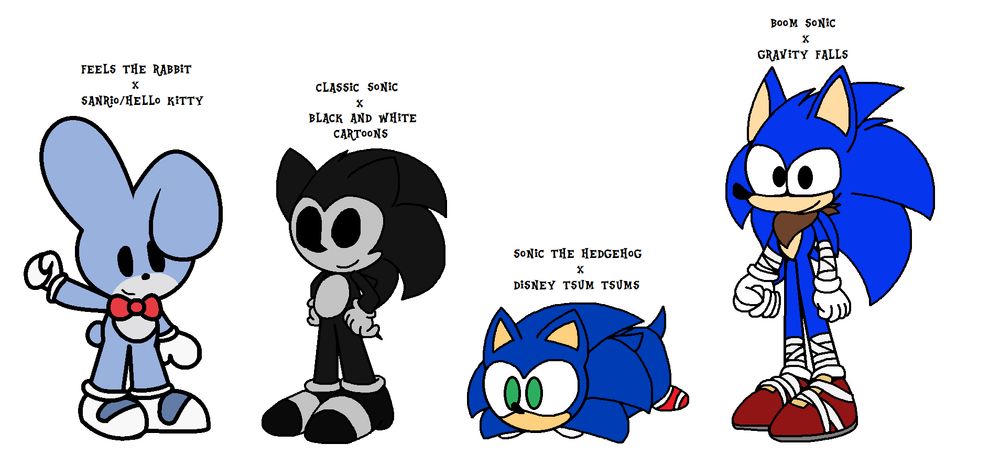 Some variants of Sonics in different art styles