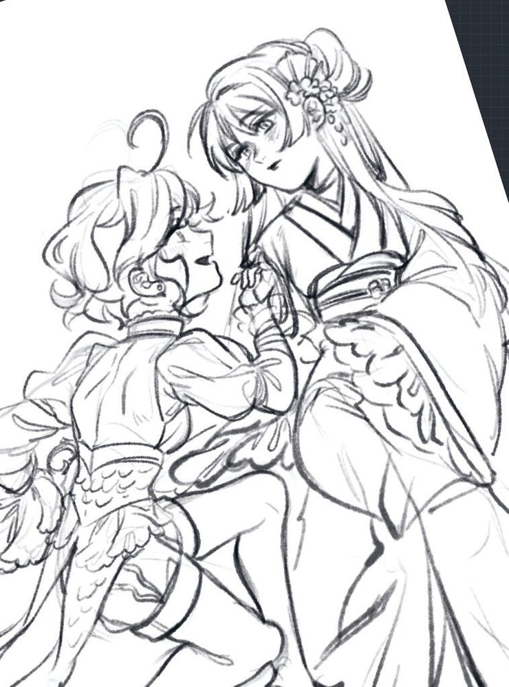 Furina as a knight courting Scara as a princess