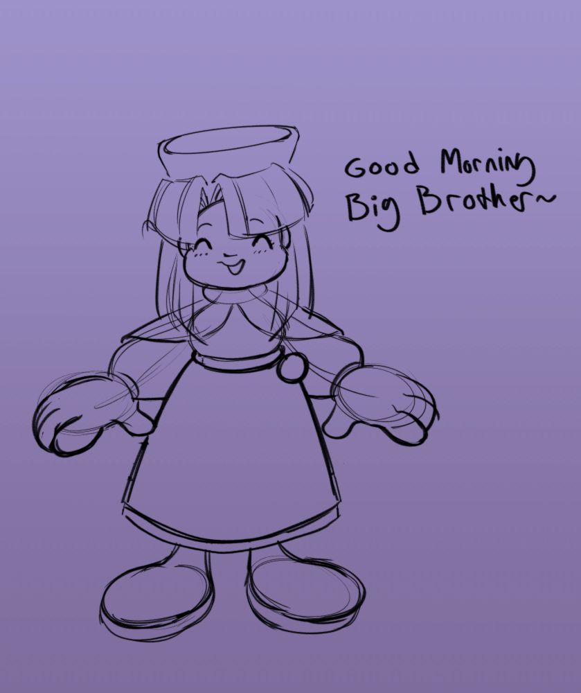 a smiling girl in a modern Andean inspired outfit saying "good morning big brother"

tags
TagAxArt AxRBG AxOCS