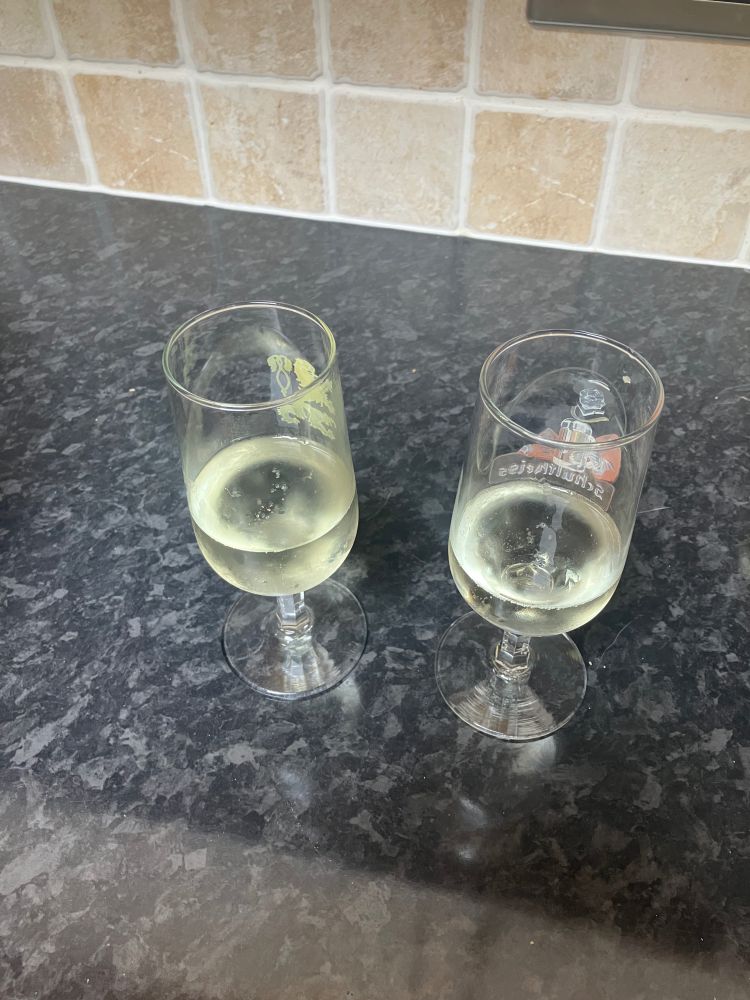 Two beer glasses of Prosecco