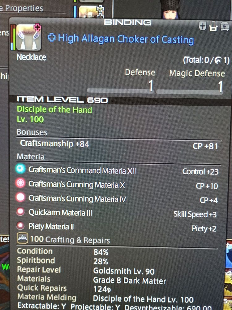 A crafting necklace with 3 crafting melds, and 2 combat melds