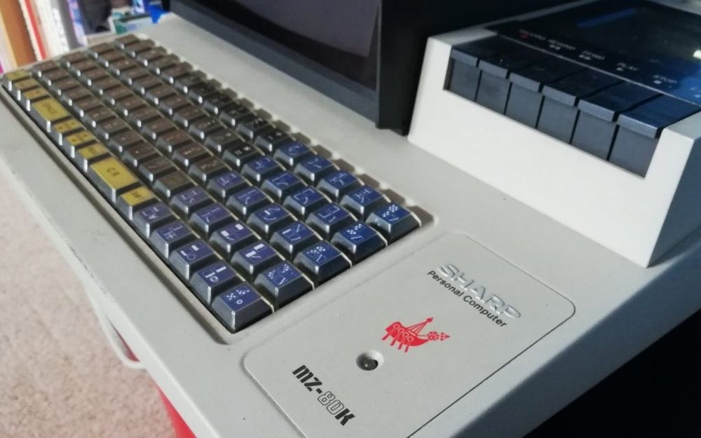 My Sharp MZ-80K. Yellow keys on the bottom row, dark blue graphics keys.