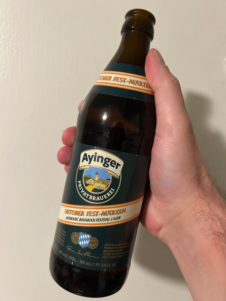 Friday beer hitting it like Mjolnir (Ayinger oktoberfest marzen 5.8% ABV 500mL)