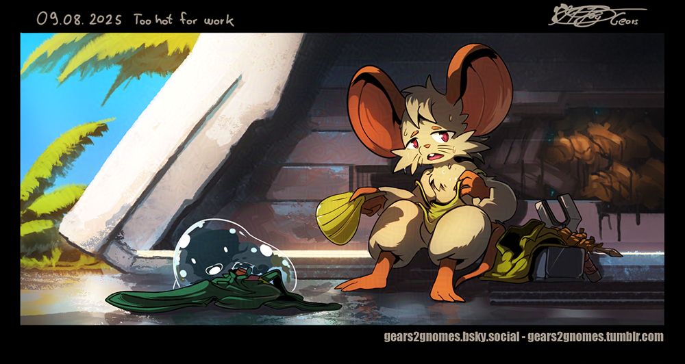 A humidity blob and a mouse who suffers from the heatwave.