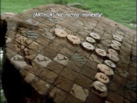 [Ford] What's the point in that?
[Arthur] To make them evolve. Imagine a world descended from those cretins over there!
[Ford] We don't have to, we've seen it.
[Arthur] But honestly!
[Ford] We've seen it. There's no escape.
[Arthur] Did you tell them what we discovered?
[Ford] What?
[Arthur] Norway. Slartibartfast's signature on the glacier.
[Ford] What'll that mean to them?
[Arthur] It means this is the Earth! My home. Where I was born.
[Ford] Was?
[Arthur] Will be.
[Ford] In two million years' time. Tell them that, and see what they say. They'll chase you up a tree! Face it,
those zeebs over there are your ancestors. Your Scrabble board won't save your race.
The human race is currently standing around a bath making documentaries!
[Arthur] Surely we can do something?
[Ford] It's all been done. We've seen it. You know the history of the Earth, and its demolition by the Vogons.
You can't change anything.