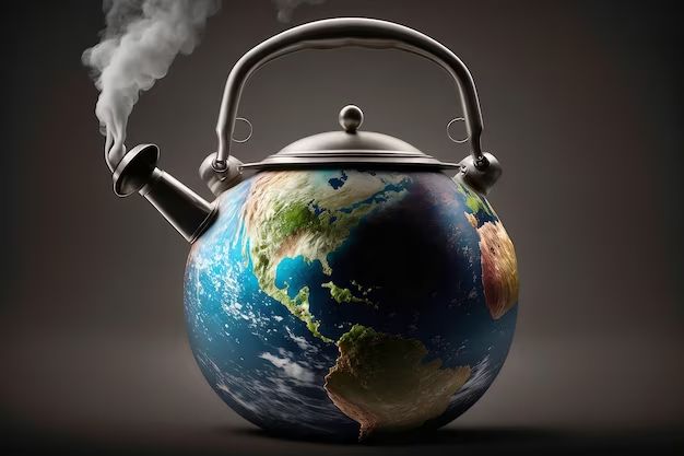 A teapot made from the earth brewing a liquid almost, but not quite, entirely unlike tea.