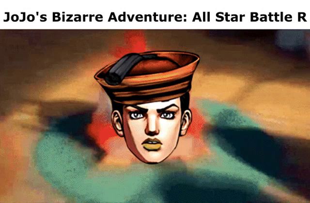 a jojo 's bizarre adventure all star battle r poster with a man 's head