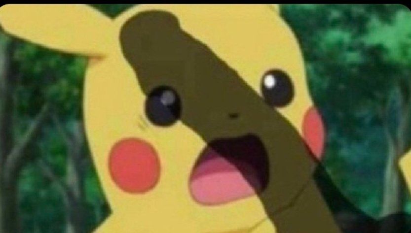 Pikachu l’air impressionné, à moitié recouvert d’une ombre suspecte. 