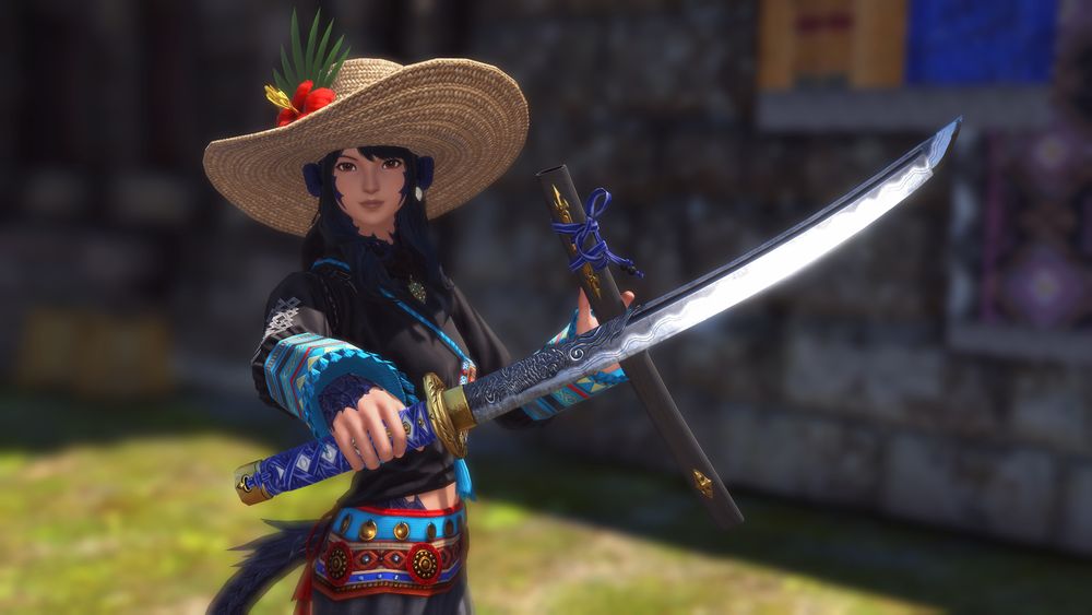 A beautiful Au'Ra tourist showing off the beautiful craftsmenship of this amazing Kodachi, forged by the skilled hands of the Turali people!