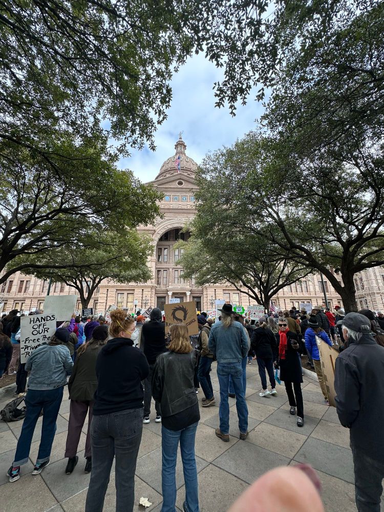 Picture of crowd in front of TX state capitol-Austin 