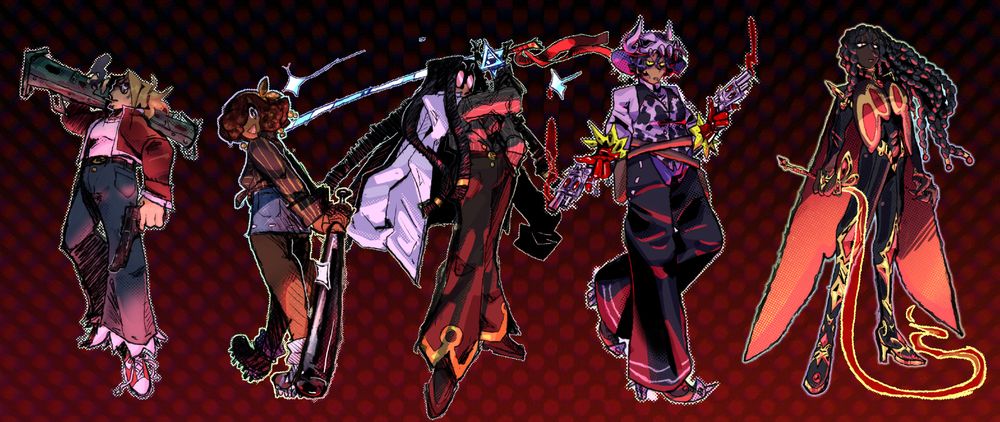 a line up of all my ocs that are vampire hunters
