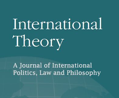 Logo of "International Theory," a journal covering international politics, law, and philosophy, featuring a globe graphic in the background.