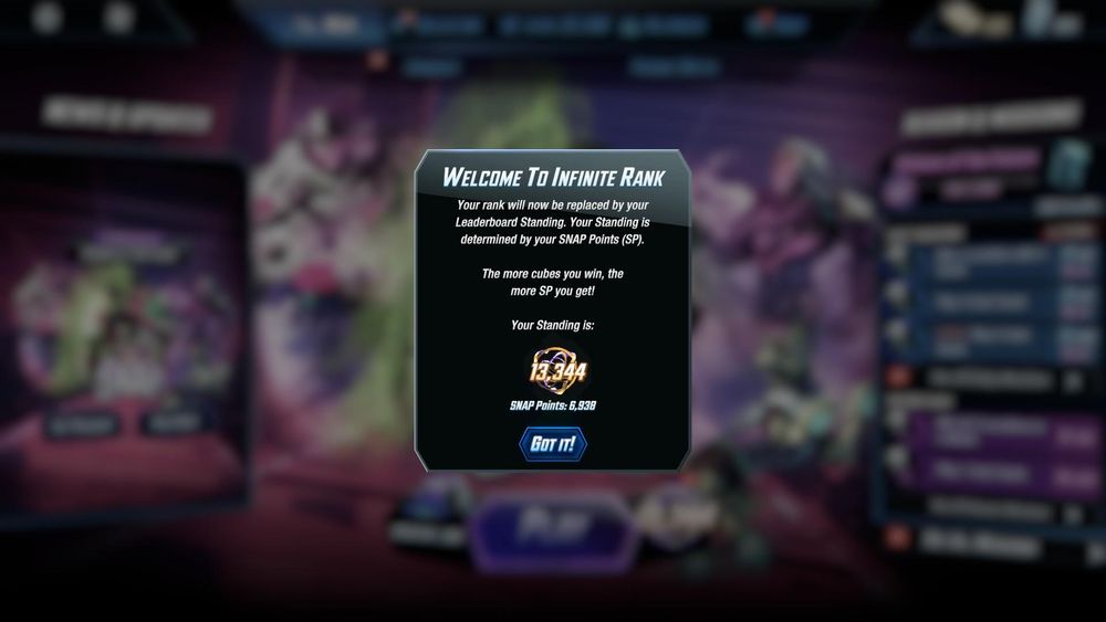 Snap infinite rank dialog