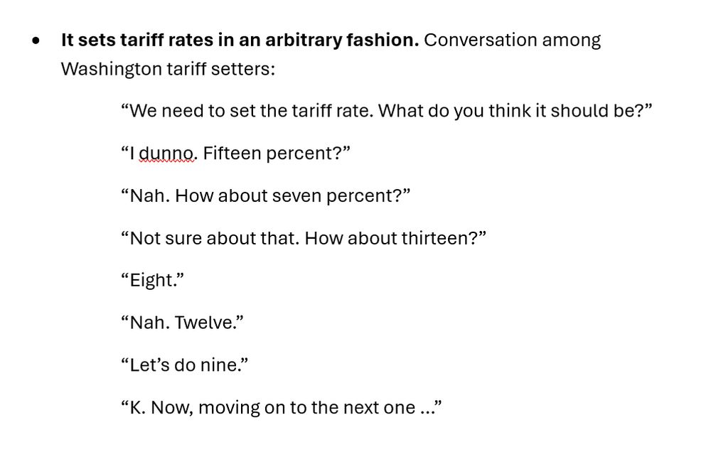 It sets tariff rates in an arbitrary fashion. 