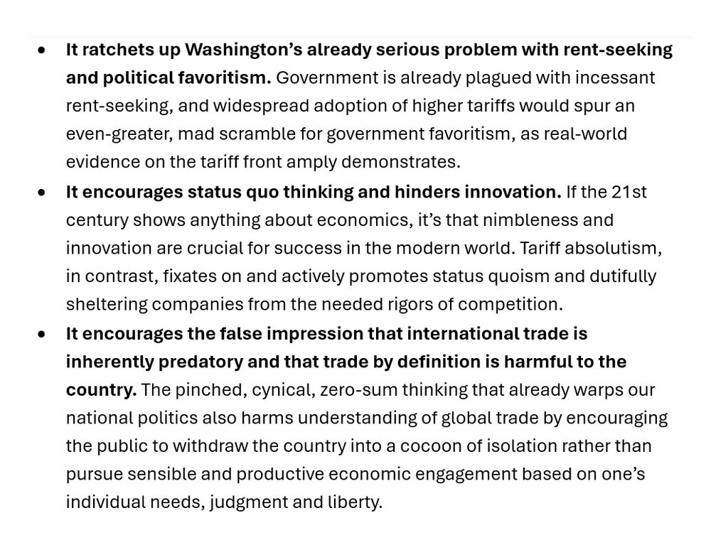It ratchets up Washington's already serious problem with rent-seeking and political favoritism. 

It encourages status quo thinking and hinders innovation. 

It encourages the false impression that international trade is inherently predatory and that trade by definition is harmful to the country. 