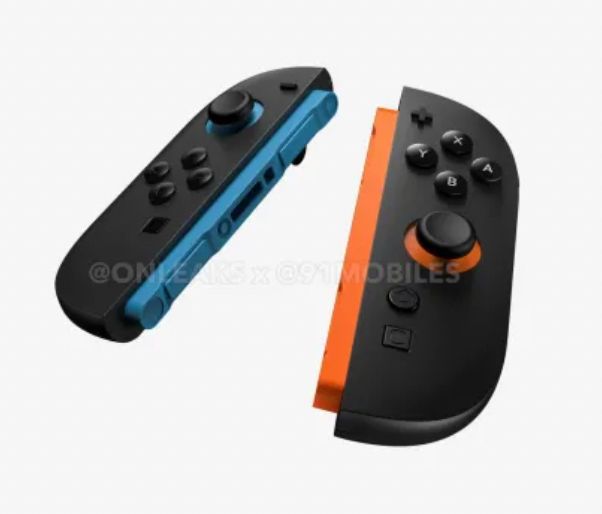 Switch 2 Joycons. They're solid black, with a stripe of blue and red accenting them.