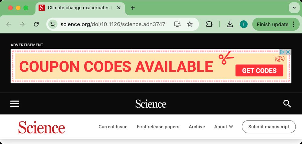 Screenshot of science.org showing coupon advertisements.