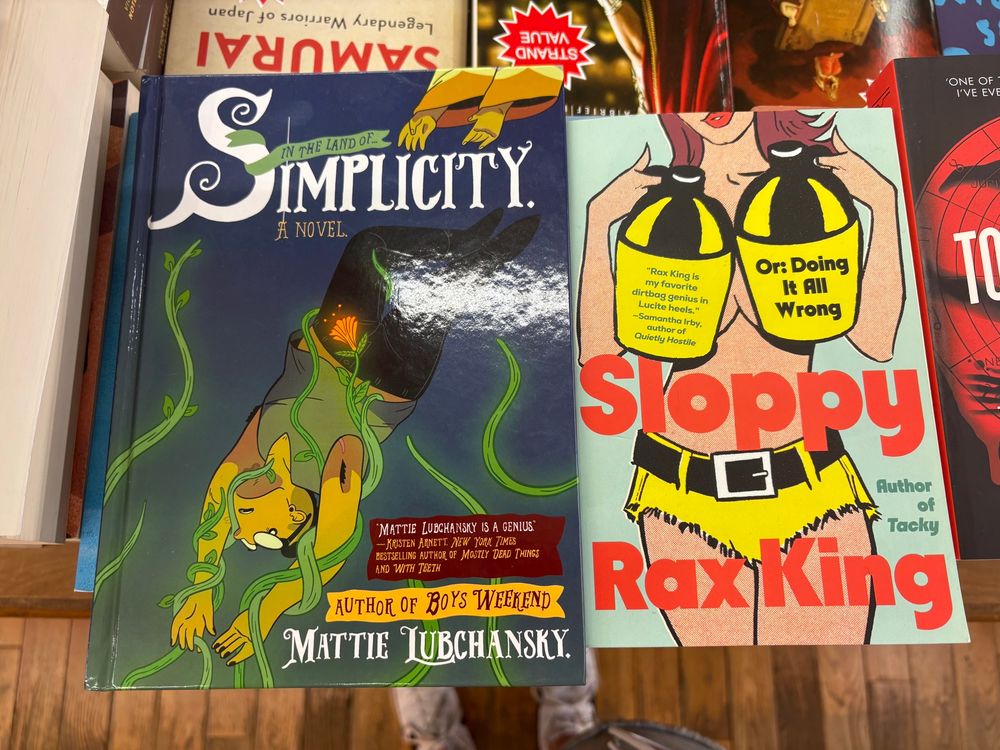 Copies of Simplicity by Mattie Lubchansky and Sloppy by Rax King in a bookstore