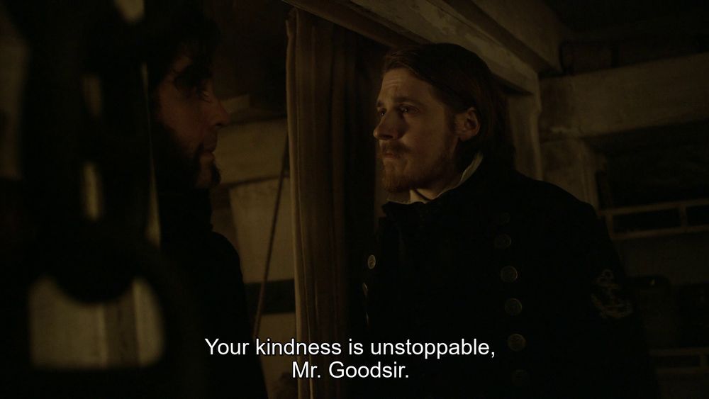 Cornelius is so kind 🥰

Pics 1-3. Hickey to Goodsir: "Your kindness is unstoppable, Mr. Goodsir. I mean that. There's no more generous man on these ships." (he's being 100% serious and there is absolutely zero ulterior motive, no sir)

The Terror, Episode 5 "First Shot a Winner, Lads"