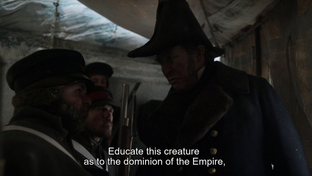 The Terror, Episode 3 "The Ladder". Sir John tells his men to "educate this creature as to the dominion of the Empire".