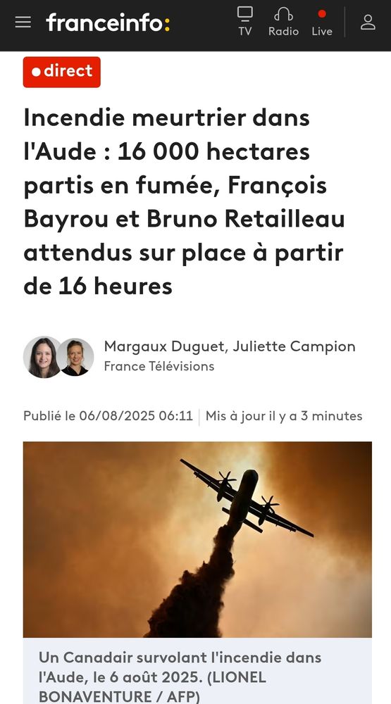 Annonce du déplacement de Retailleau et Bayrou dans l'Aude (des fois que les préfets, policiers, pompiers etc n'aient pas assez de boulot sur place...)