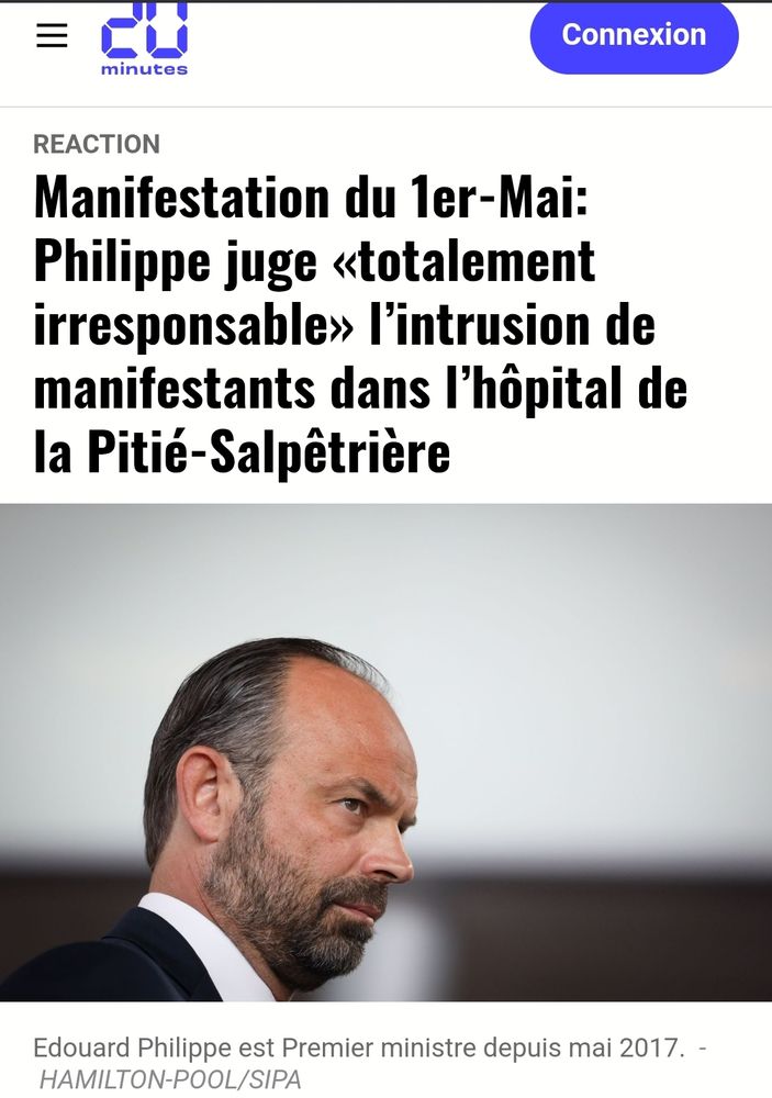 Archive d'Édouard Philippe soutenant son ministre de l'intérieur de l'époque (Christophe Castaner) qui avait inventé une "attaque" de l'hôpital de la Pitié-Salpetrière par des gilets jaunes