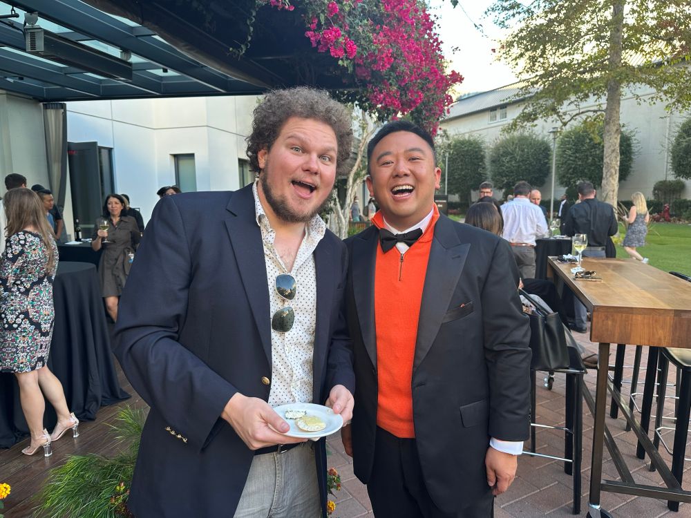 Jonathan Fisher and Brian Chang at the 2022 Jeopardy! Honors pre-party before the Tournament of Champions