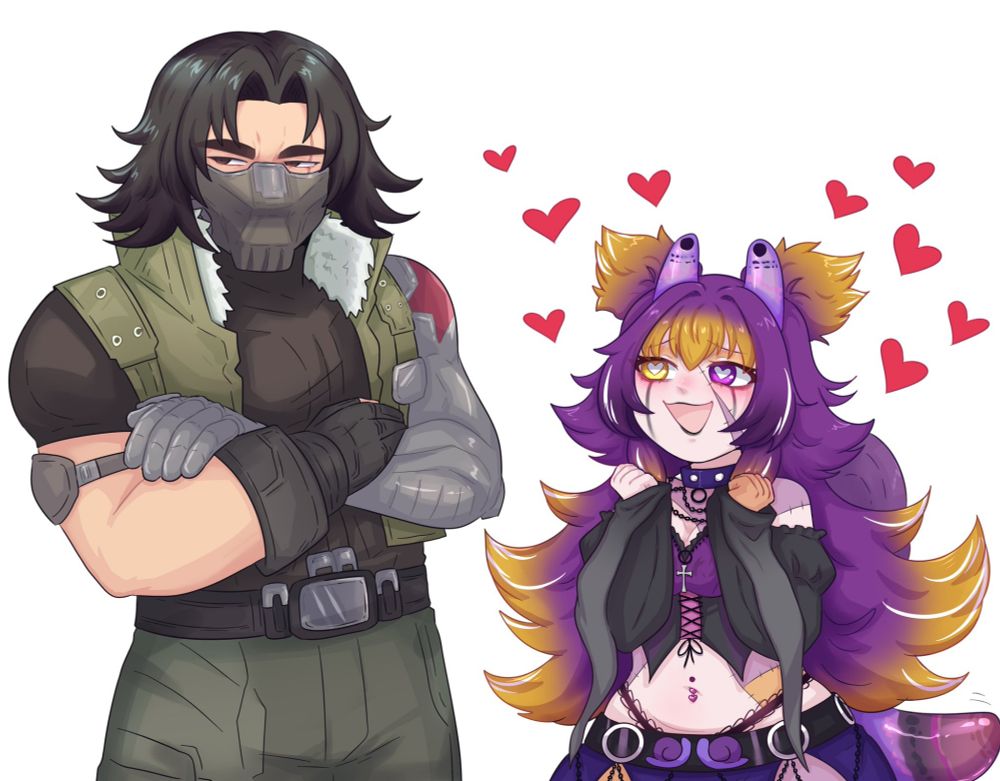 Art of the vtuber Penzles in her 3.0 zombie design with the Winter Soldier from Marvel Rivals