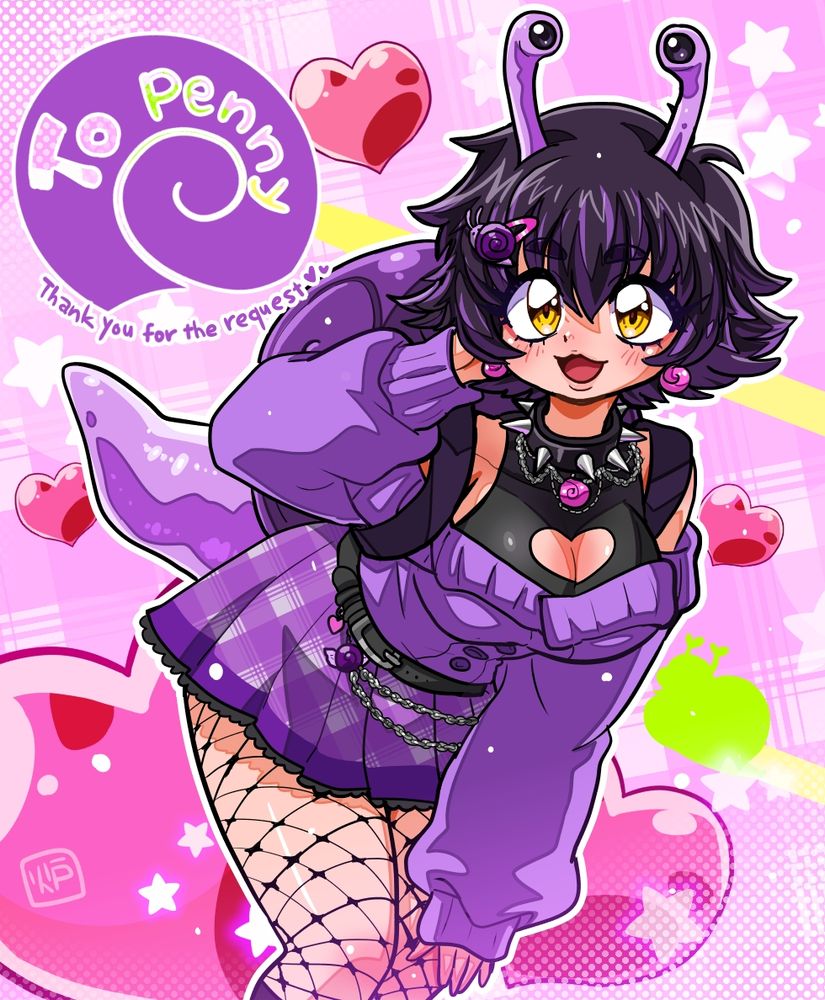 Art of Penzles the Vtuber with her short hair and purple sweater outfit.