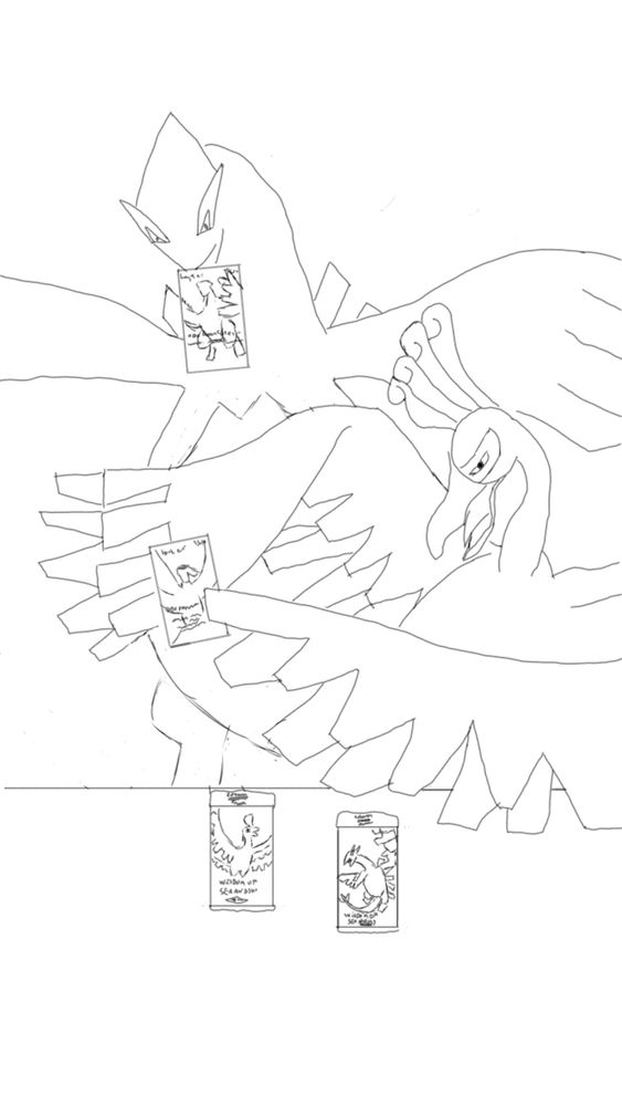Lugia and Ho-oh compare their 2 star EX cards above a table with their respective card packs.