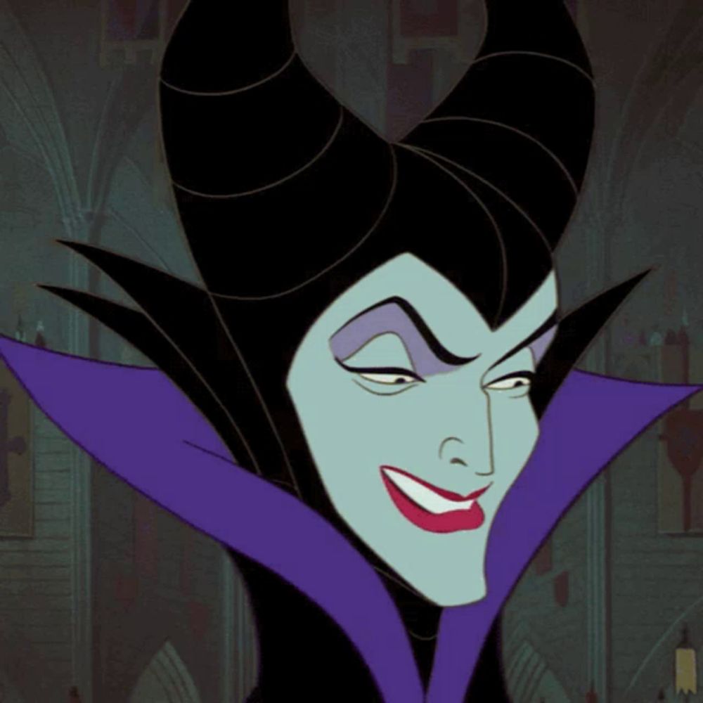 a cartoon of maleficent with a purple collar