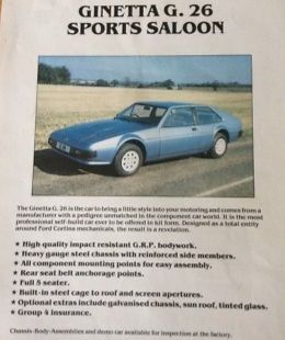 Ginetta G26 sales leaflet from 1986.