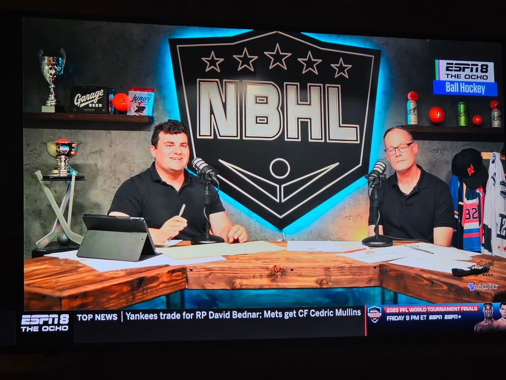 Screenshot of National Ball Hockey League studio on ESPN2 