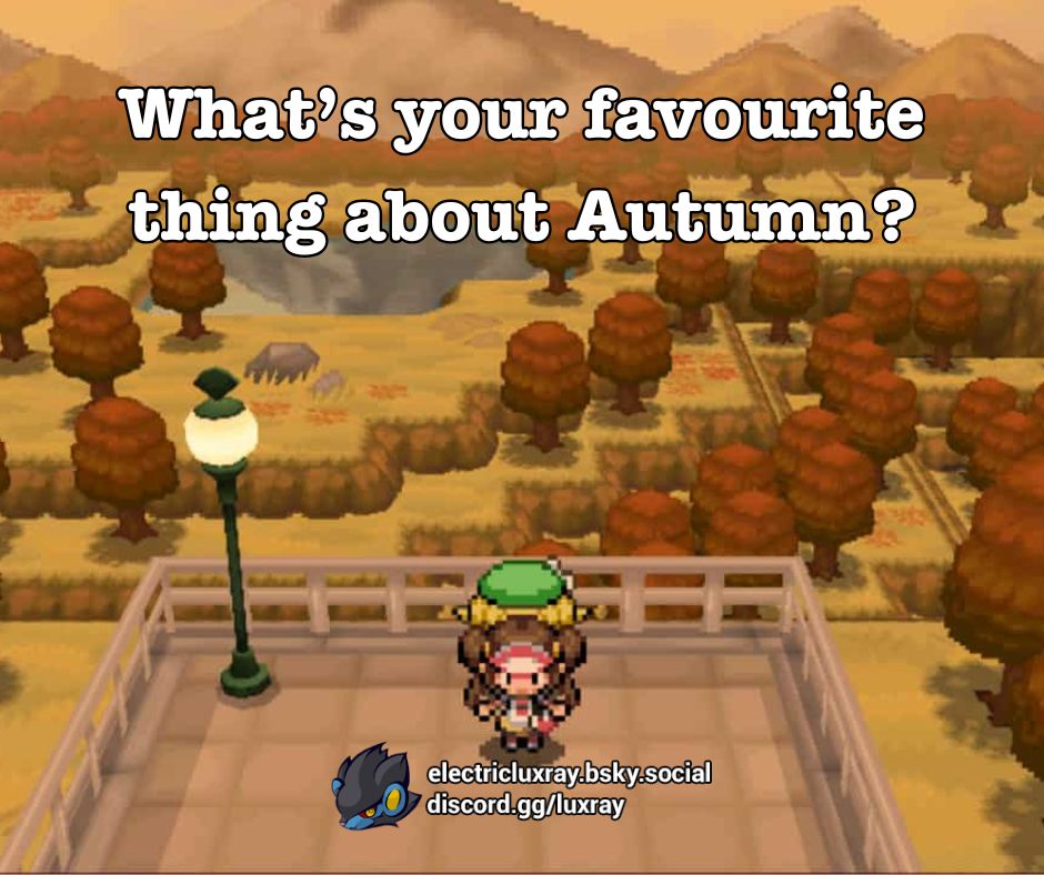 Screenshot from Pokémon Black and White 2, where trainer Rosa is near an autumnal forest