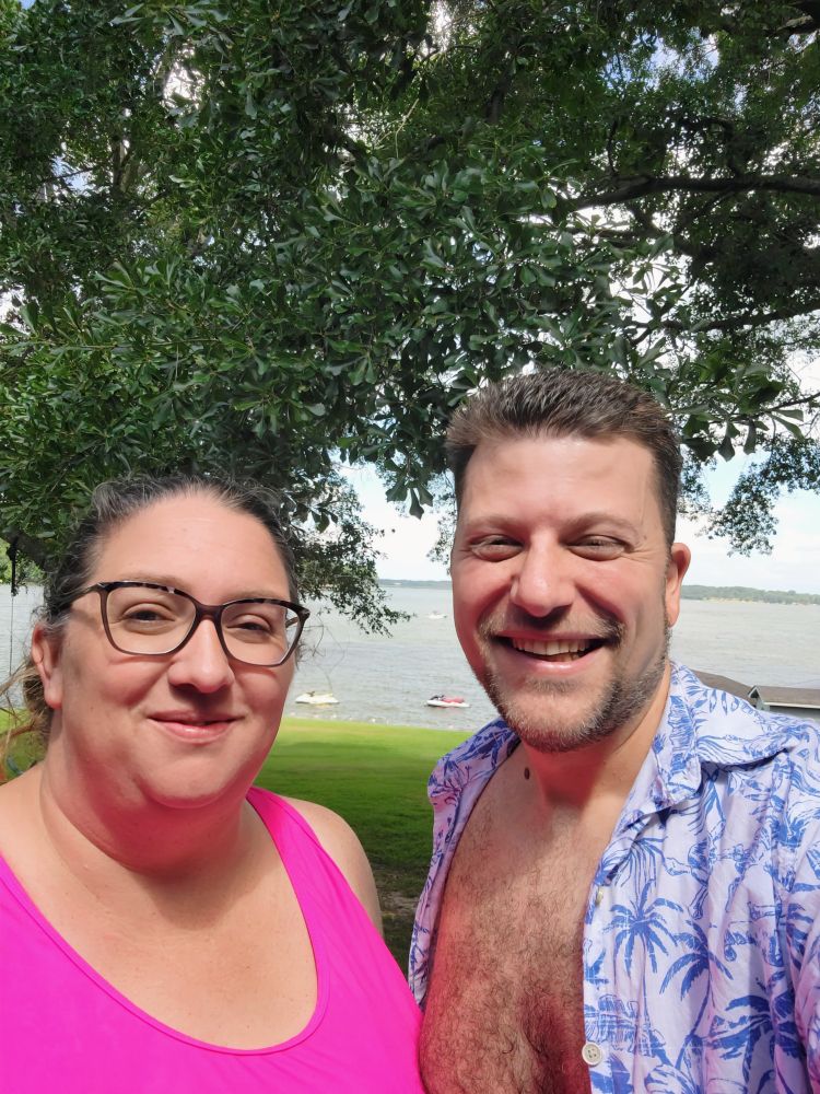 Eric and Heather on vacation at a lakehouse