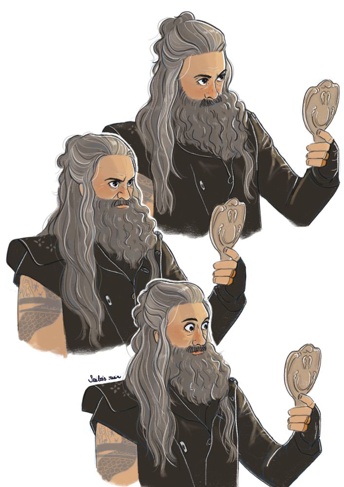 A sequence of Ed Teach making silly faces in a hand mirror, from OFMD S1 episode 4