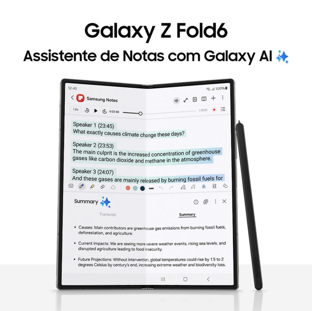 Celular Samsung Galaxy Z Fold6 5G Com IA, 512GB, 12GB RAM, Tela 7.6" + 6.3", Câm. Traseira 50+12+10MP, Frontal 10+4MP - Samsung Brasil | Celulares & Tablets | TV & Audio | Eletrodomesticos | Outros