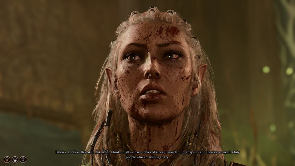 screen cap of jaheira from baldurs gate 3 giving a motivational speech