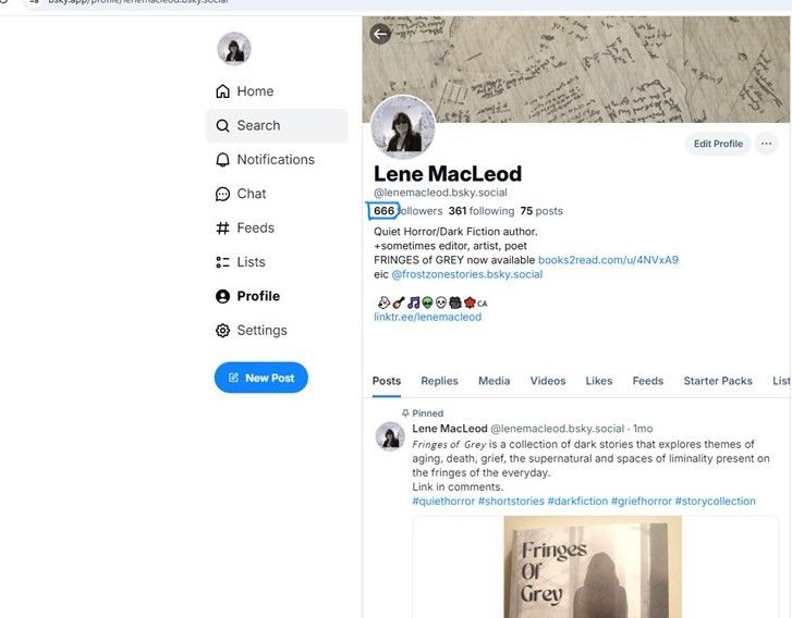 image of Lene MacLeod's profile page displaying circled follower count: 666