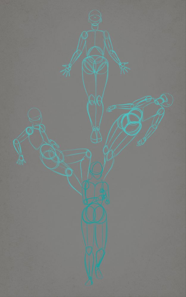 Work progress of a piece, so far just showing four mannequins, three of whom float behind another.