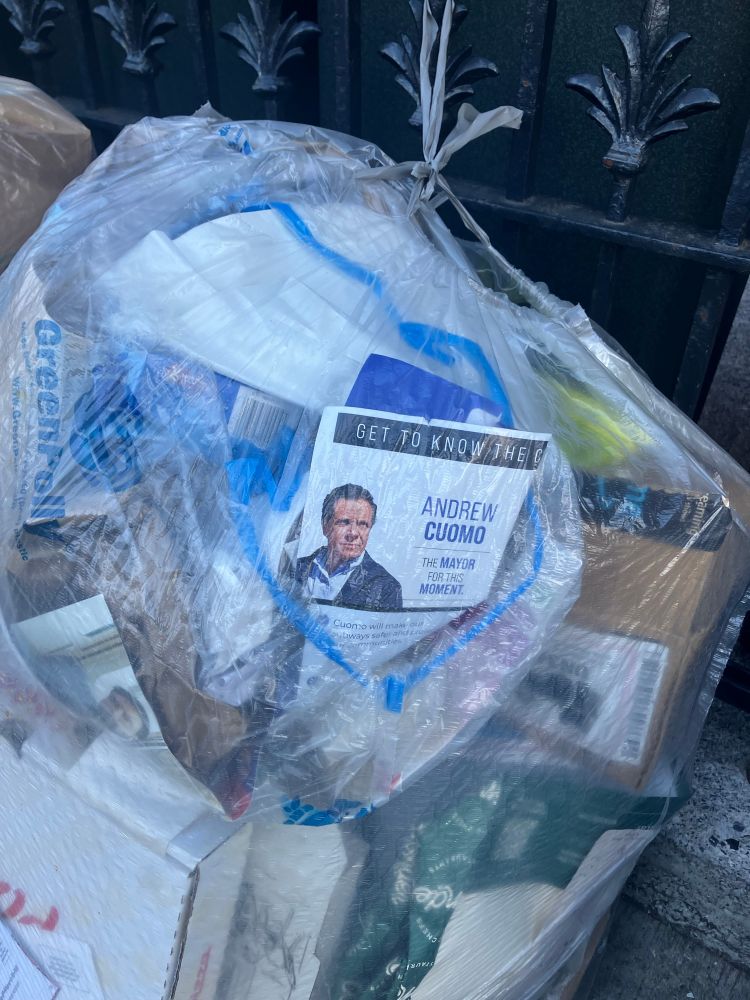 Andrew Cuomo mailing in the trash the day after the primary election 