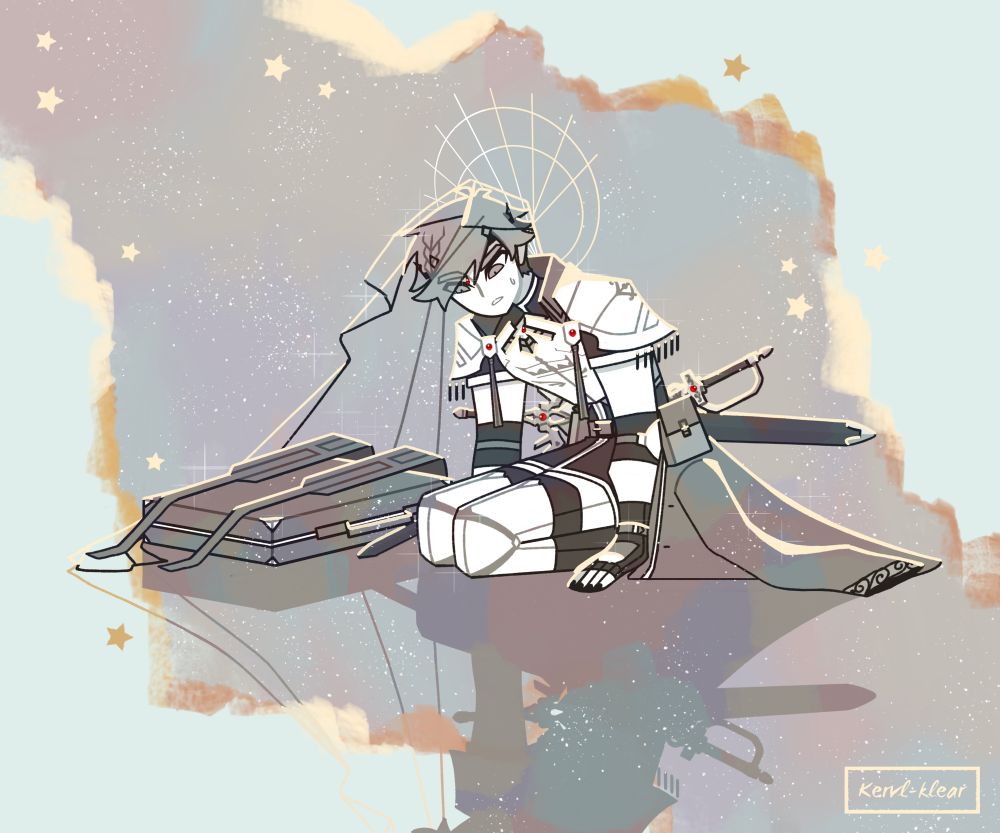A knight looking at his reflection.