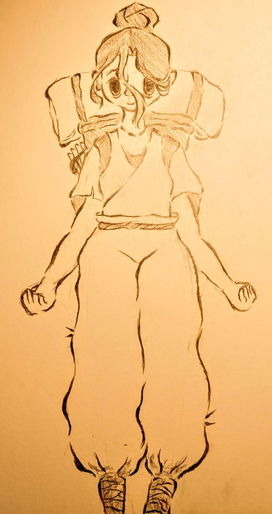 a woman wearing simple hiking clothes and a large backpack holding a stack of plates and a rolled-up sleeping bag.